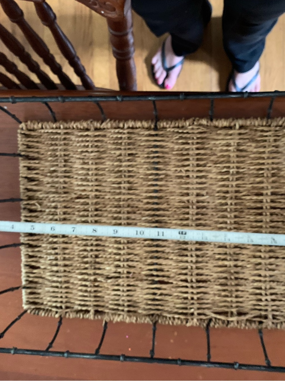 Natural Woven Seagrass serving basket with wrought iron accents- Neutral